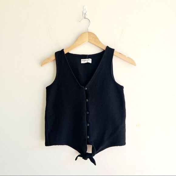 Madewell Black Texture & Thread Button Tie Front Tank Top - Picture 2 of 7